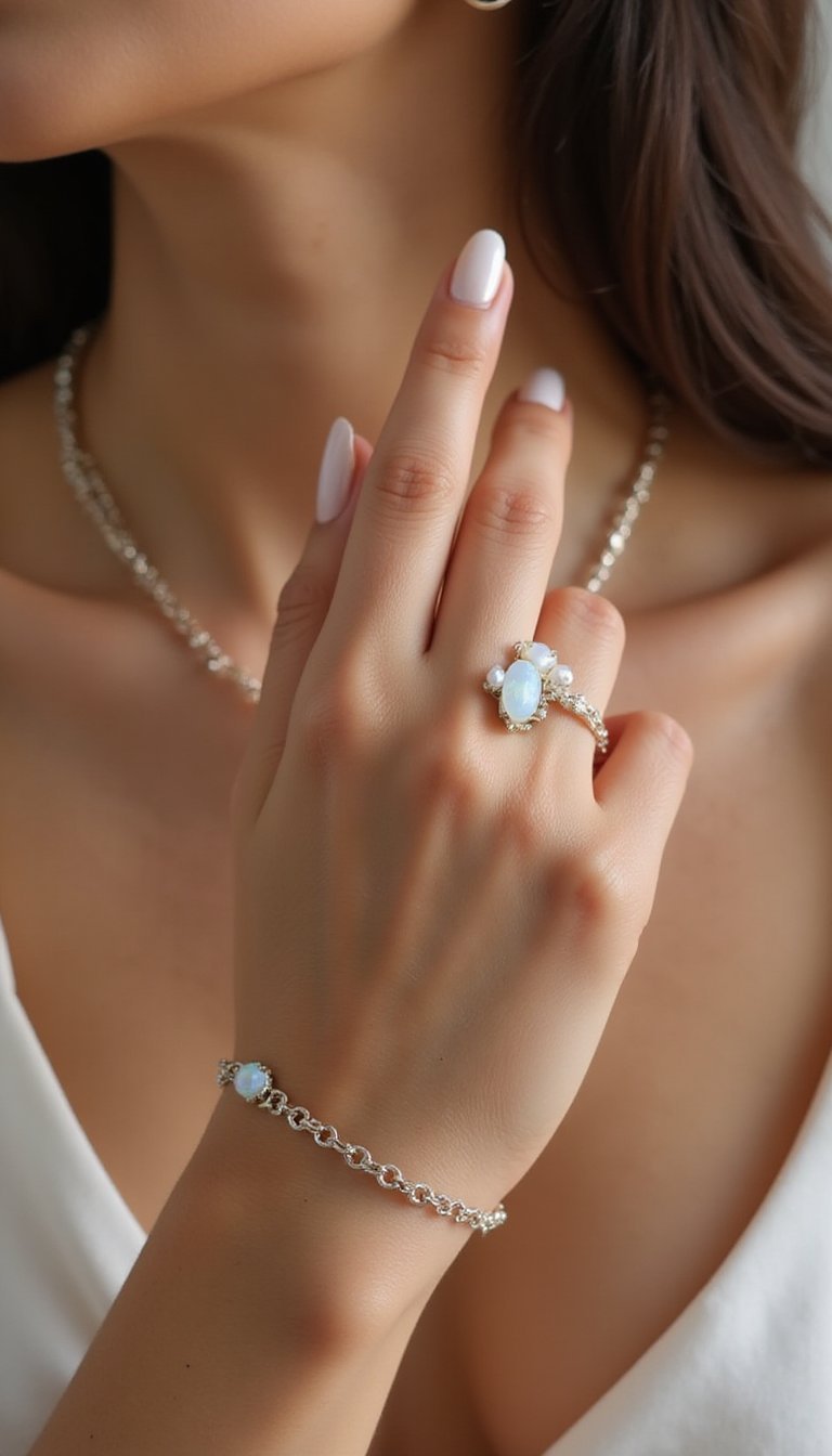 Pearl Cluster Accent With Minimal Nude Nails