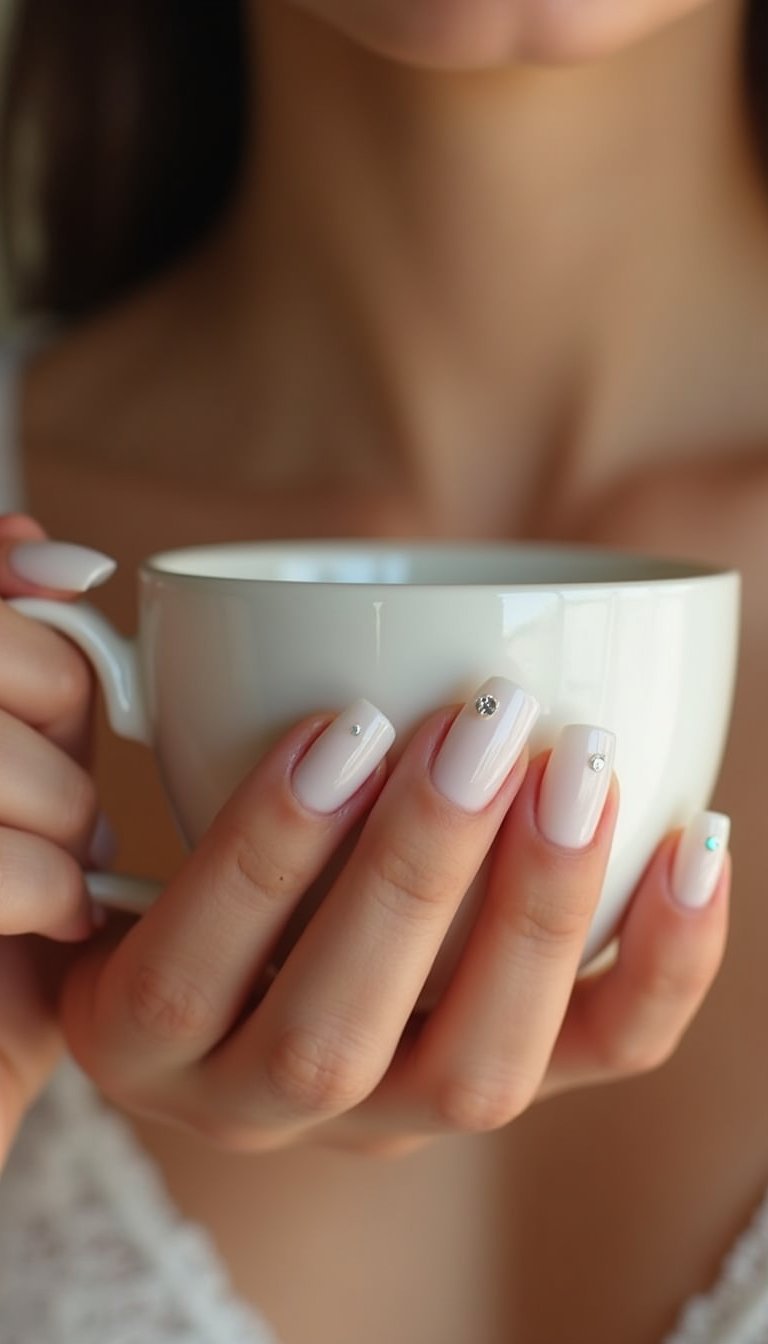 Reverse Opal French With Tiny Crystal Dots