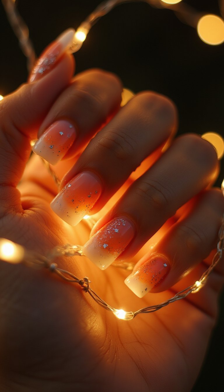 Sunset Opal Ombre With Tiny Metallic Stars