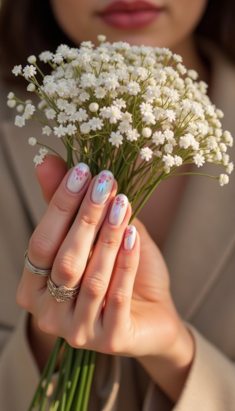 Iridescent Pearl Chrome Floral Tips