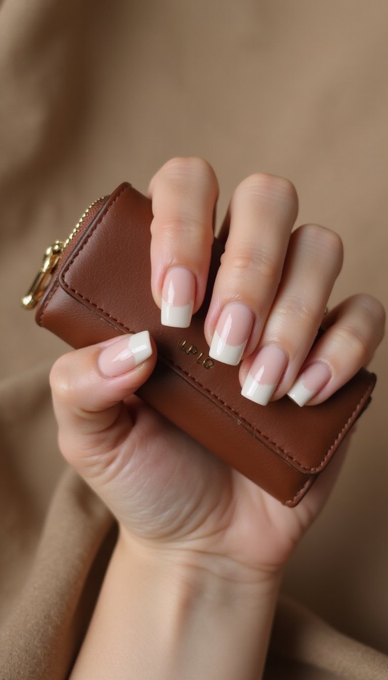 Minimalist Nude Pearl Chrome Square Tips