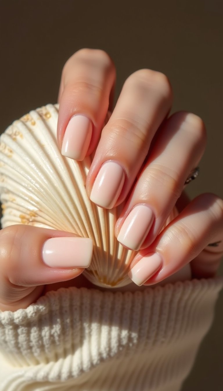 Pearl Chrome Soft Peach Gradient Nails