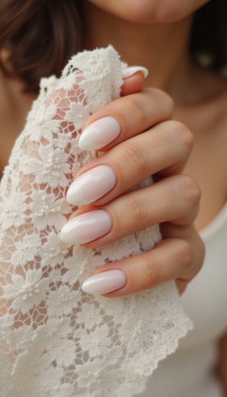 Pearlescent White Glass Effect Nails