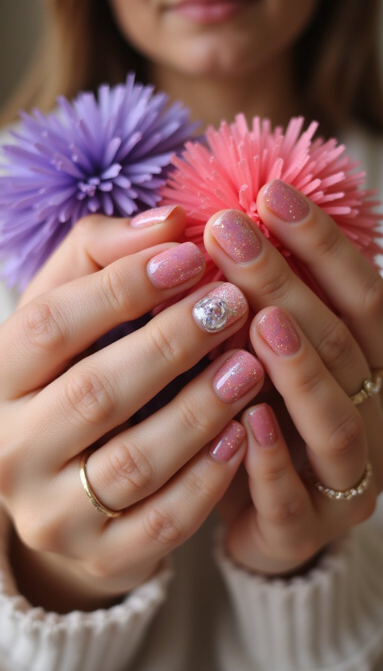 Glitter Pom Pom Party Tailgate Nails