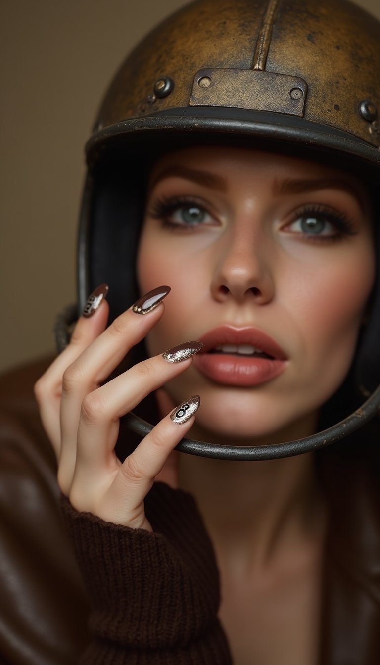 Leather Helmet Brown With Metallic Numbers