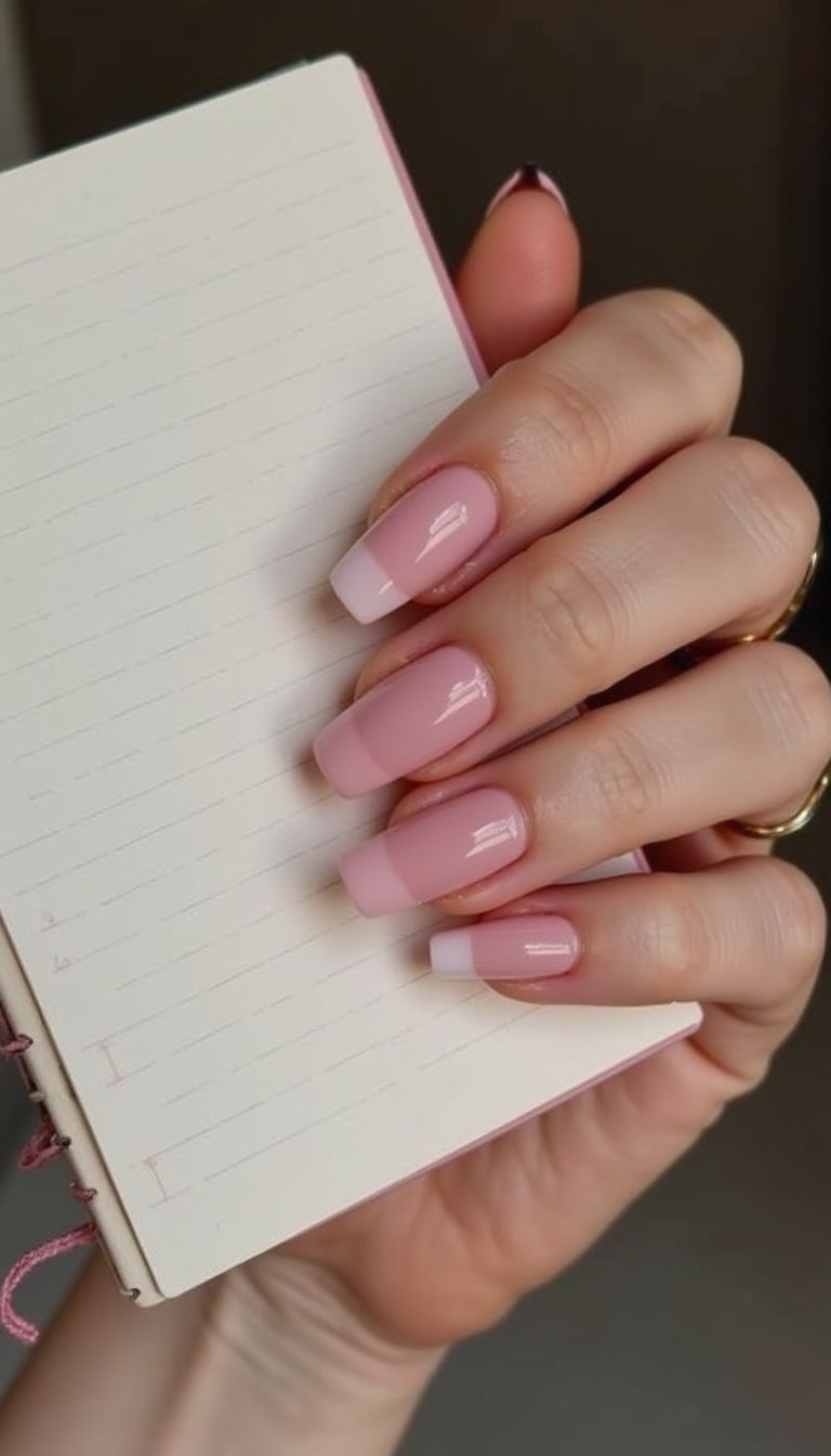Baby Pink Squoval Nails With High-Gloss Tips For Chic
