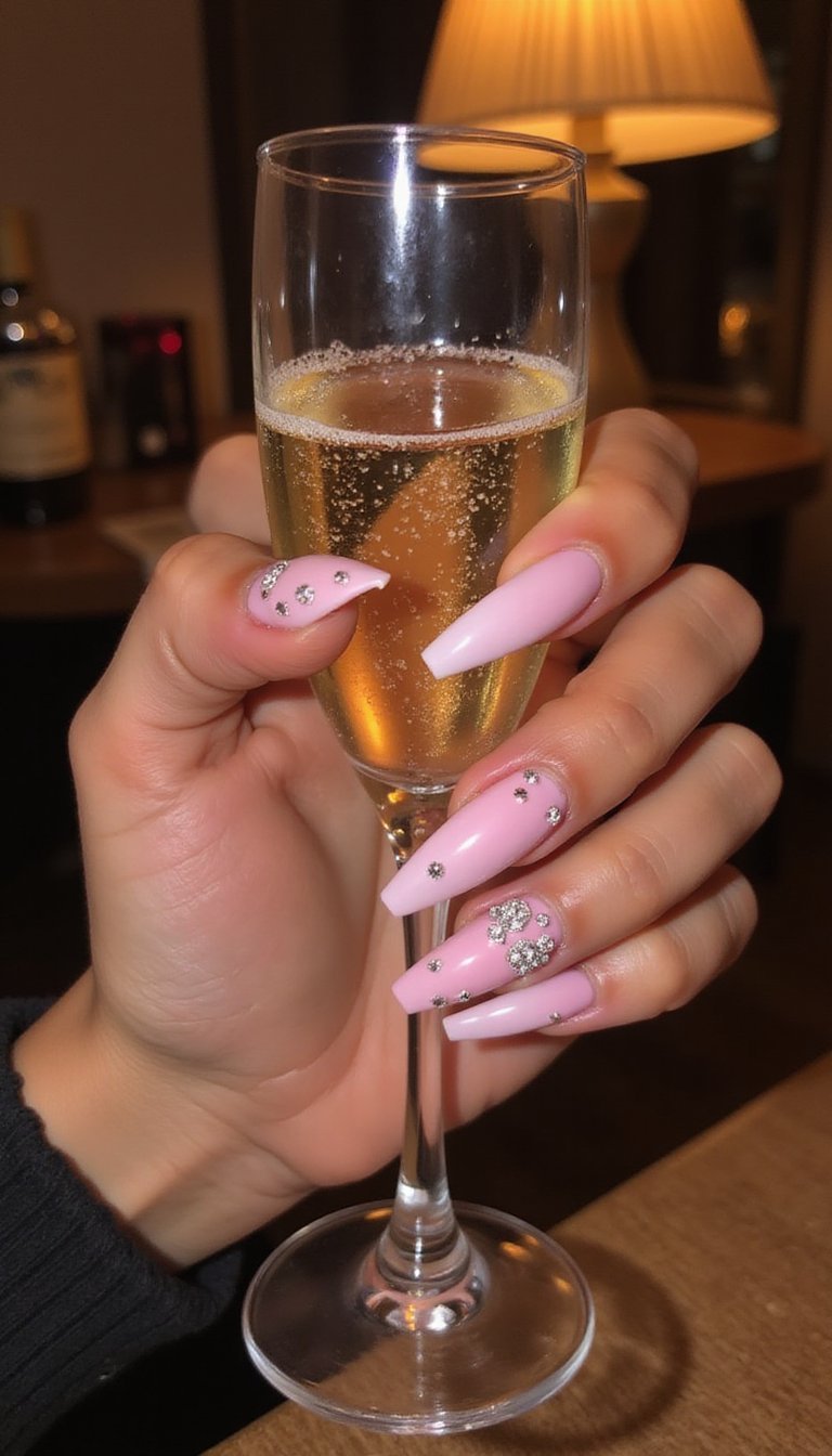 Crystal-Studded Barbie Pink Coffin Nails For Red Carpet