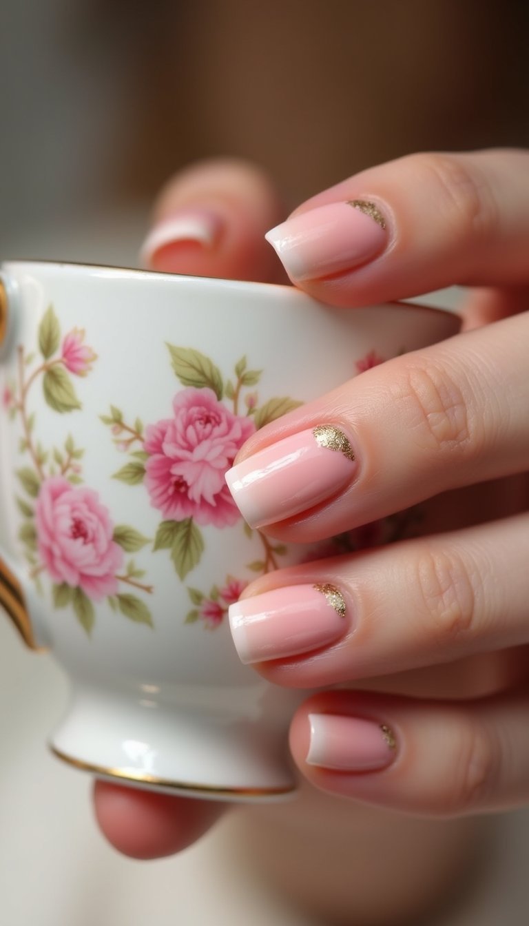 Gradient Pink French With Delicate Glitter Line Details