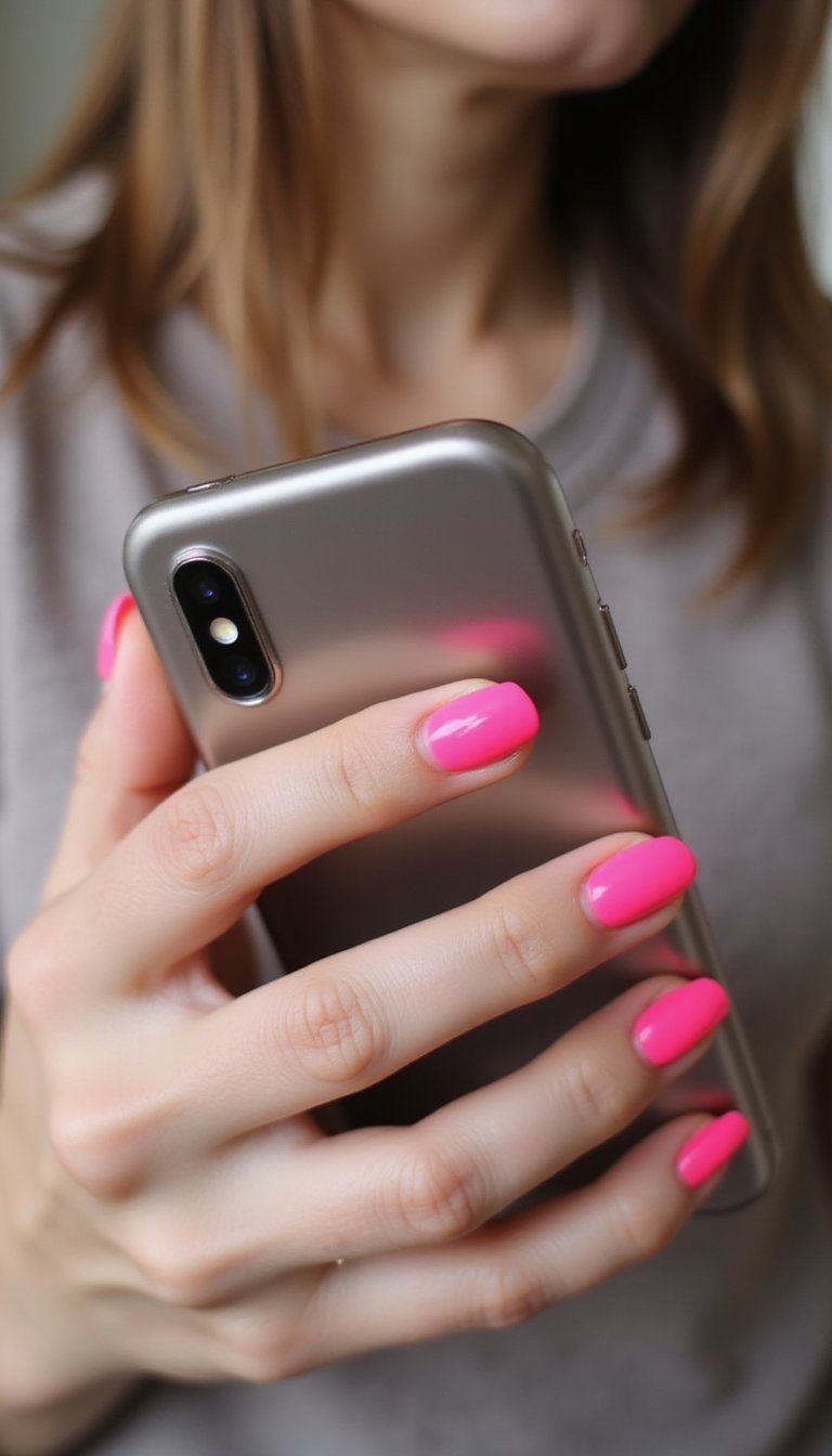 Neon Pink Tips On Neutral Base For Subtle Pop