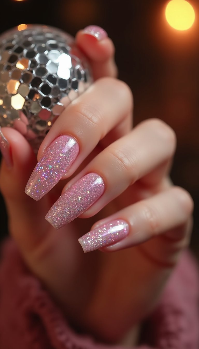 Pink Galaxy Glitter Nails For Twinkling Night Sky Glam