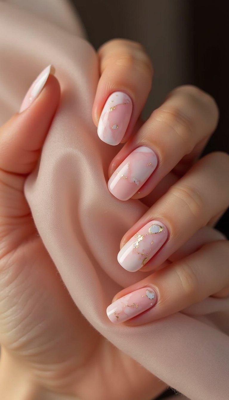 Pink Marble With White Veins And Gold Flakes Accent