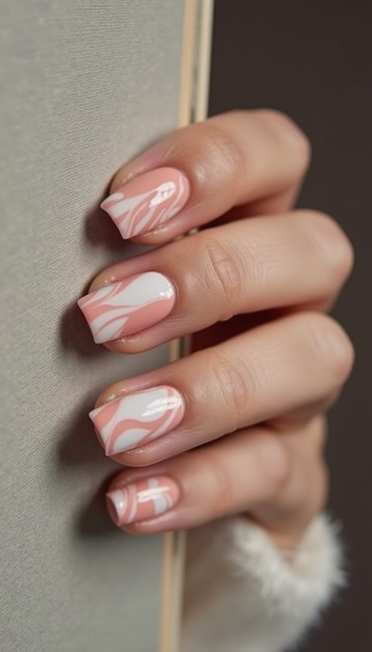 Swirled Pink And White Abstract Nails For Playful Art