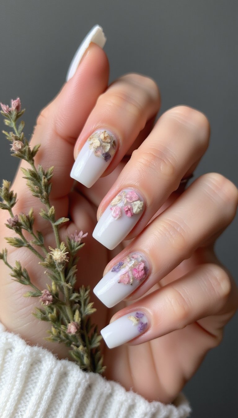 Floral Pressed Glazed Donut Nails For Romantic Charm