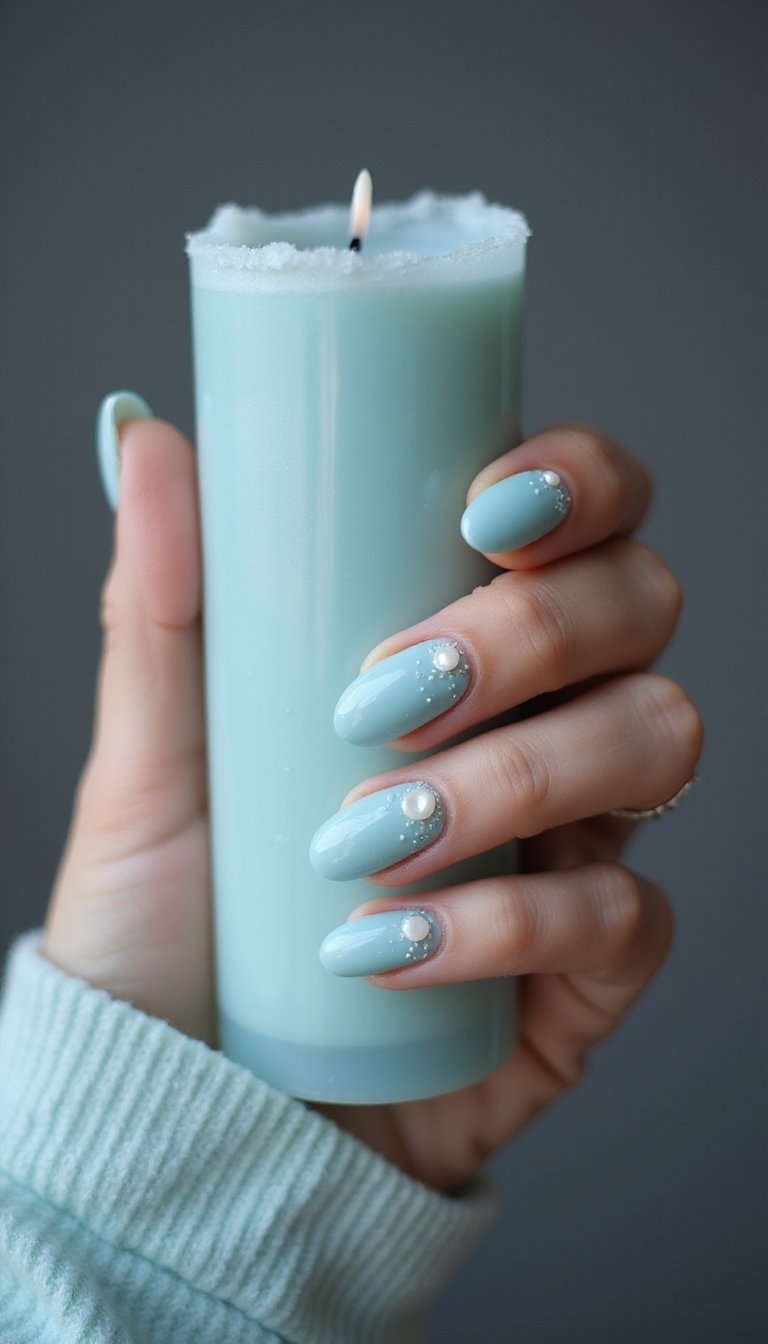 Frozen Ice Blue Glazed Donut Nails For Crisp Cool Tones