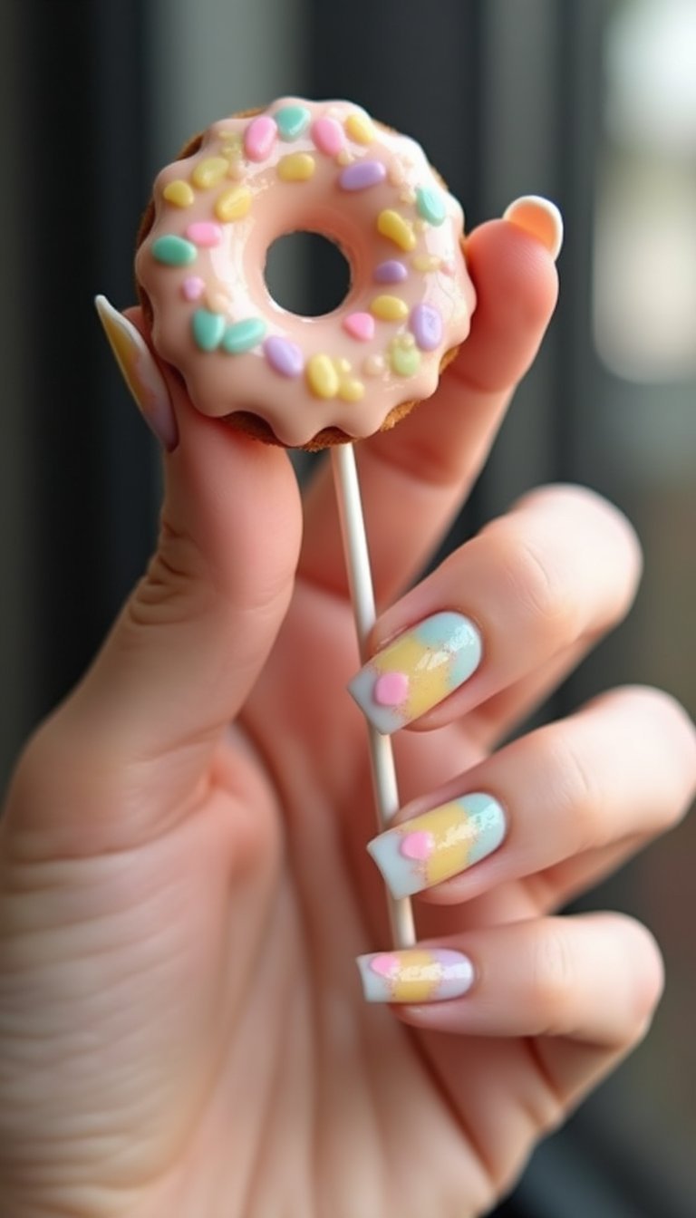 Swirled Candy Glazed Donut Nails For Whimsical Motion