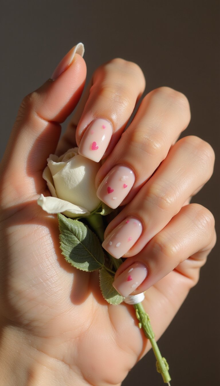 Sheer Nude With Tiny Hand-Painted Hearts