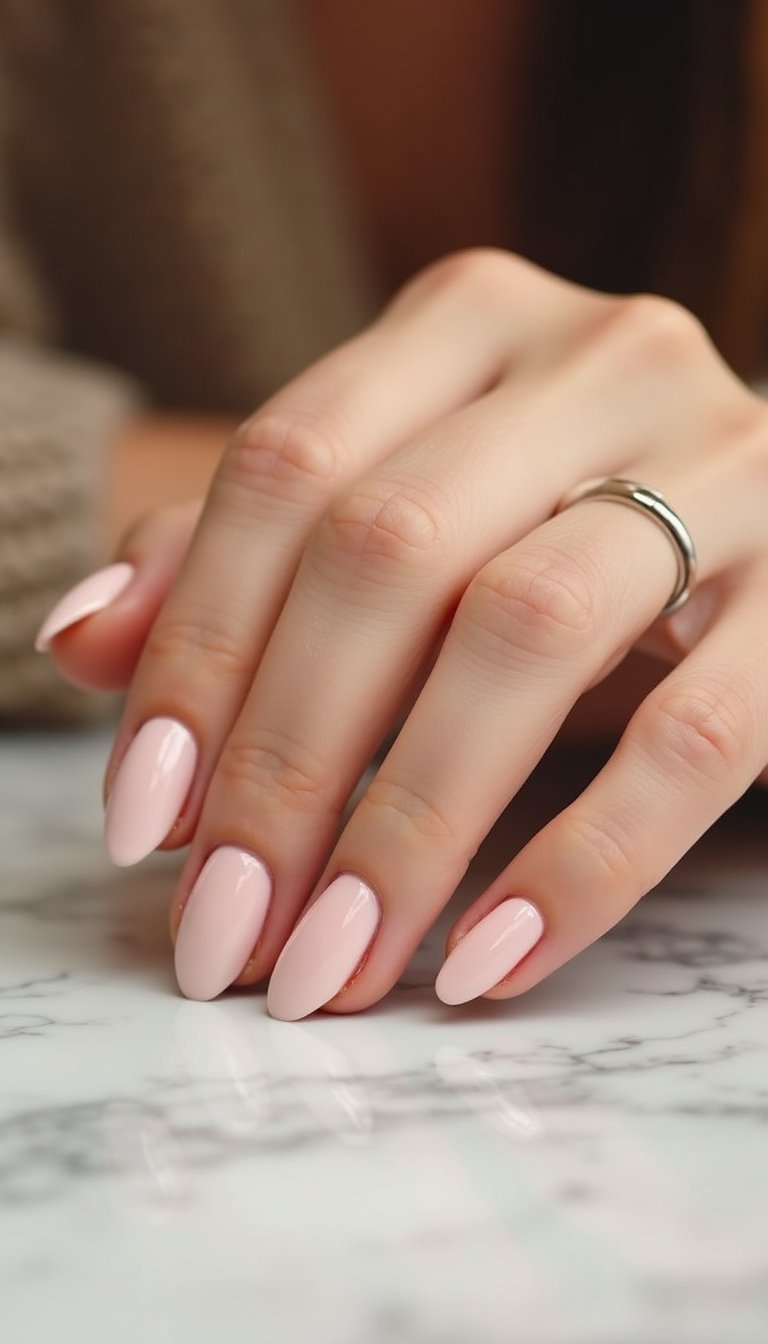 Subtle Blush Ombre On Almond Nails