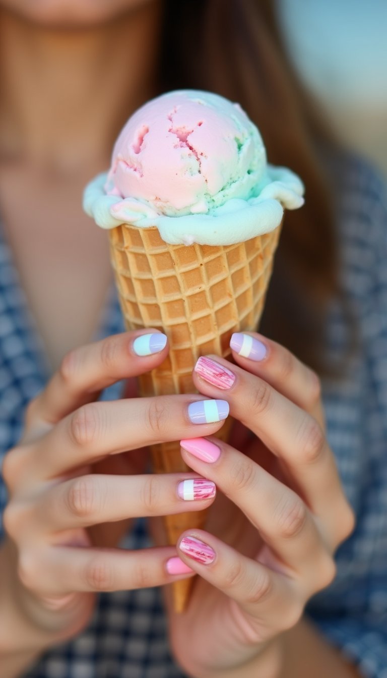 Candy Stripe Pastel Patriotic Nails