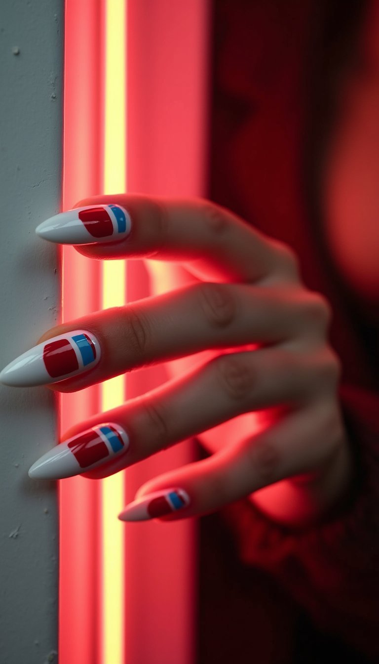 Striped Stiletto Red White Blue Nails