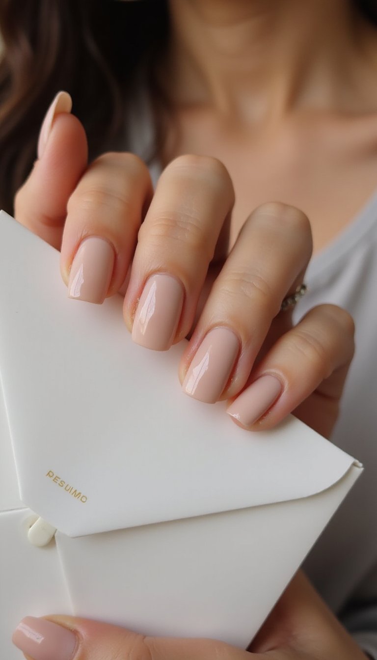 Clean Square Nude Gel Nails For Interviews