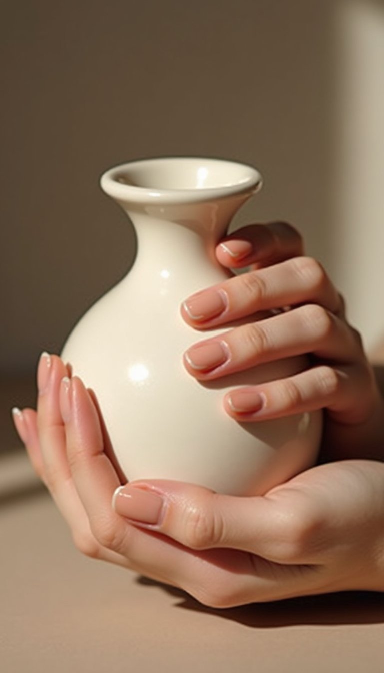 Creamy Beige Almond Nails With Sheen