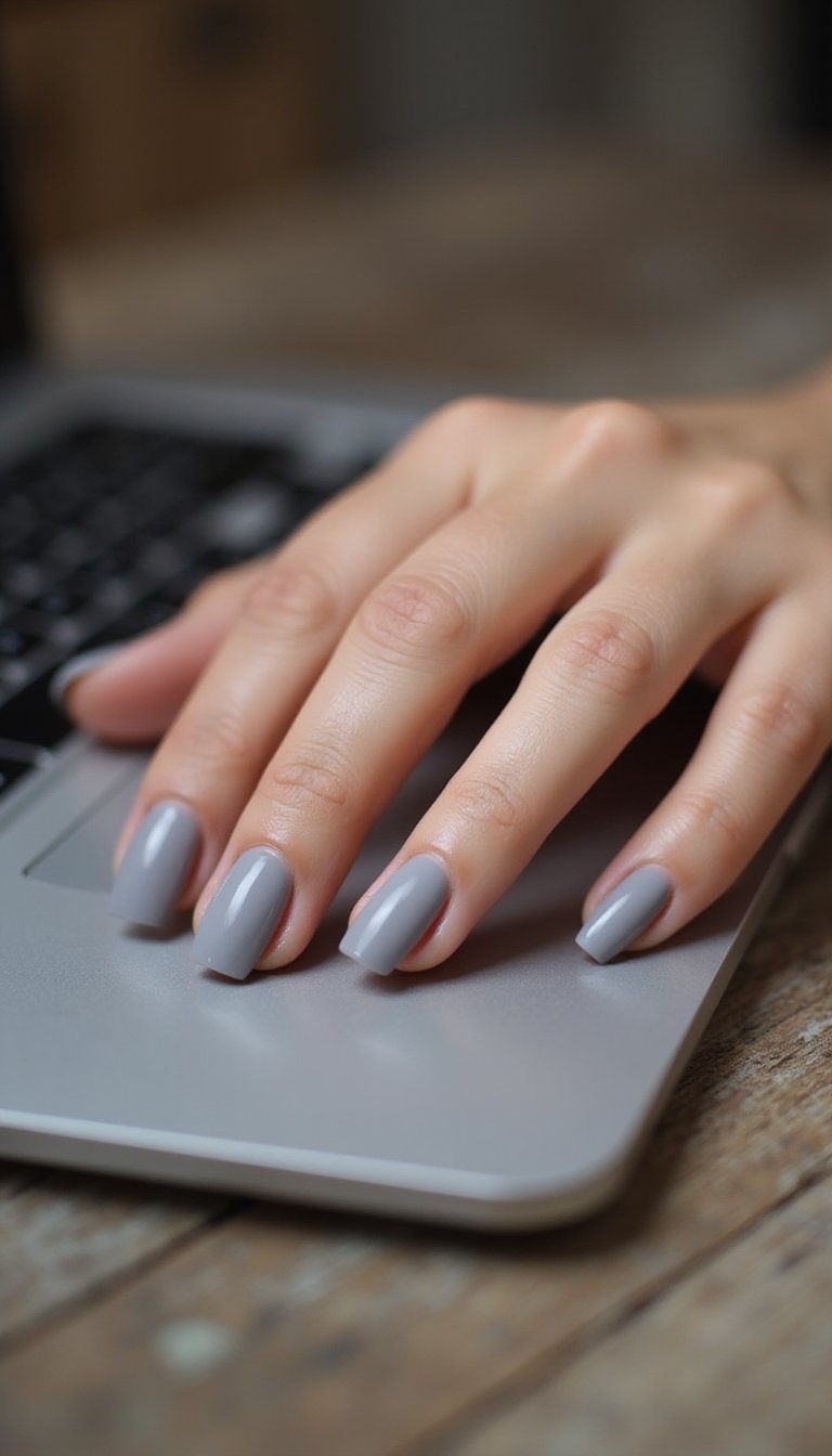 Soft Grey Neutral Oval Nails For Meetings