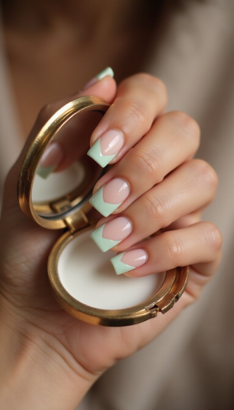 Reverse Pastel French With Colored Cuticle Accents