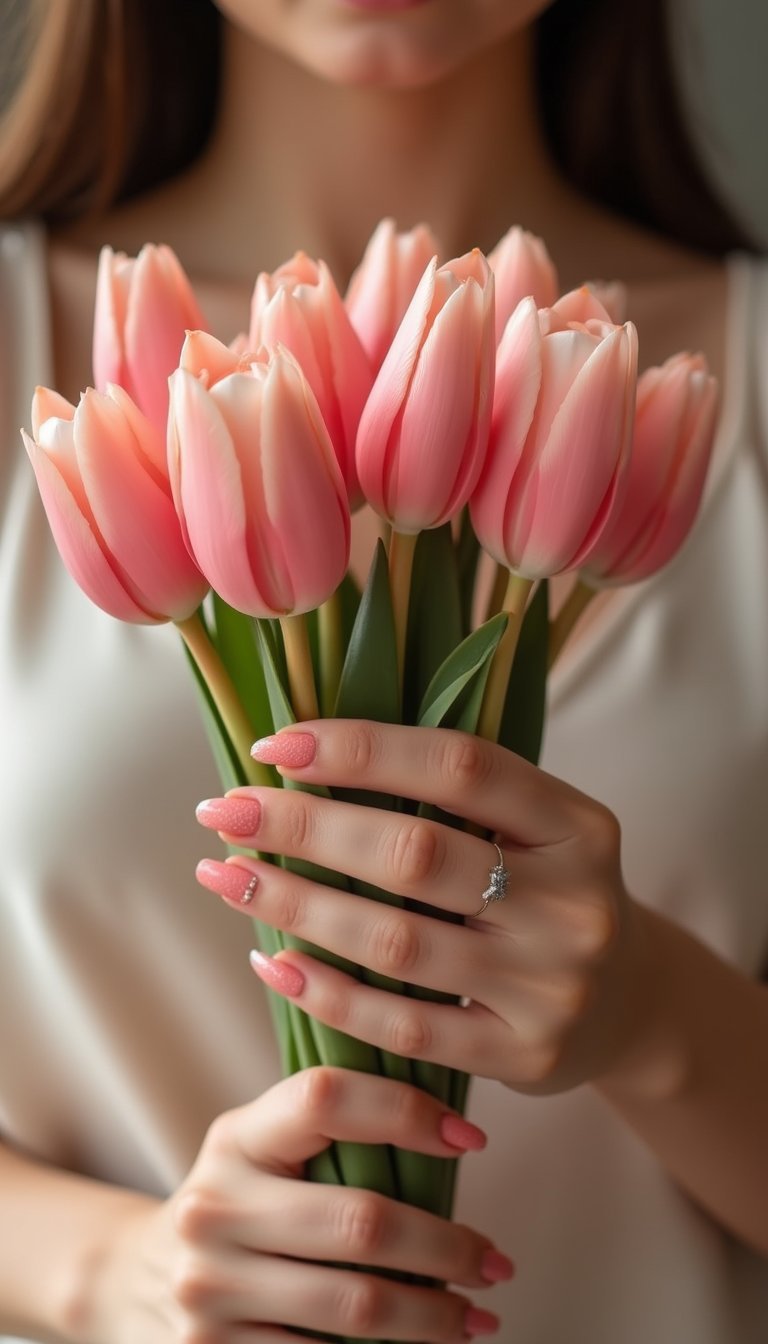 3D Acrylic Tulip Sculptures On Accent Nails