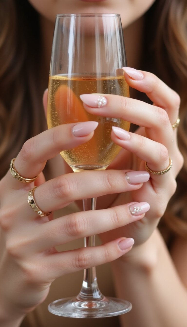 Blushing French Tips With Pearl Accents