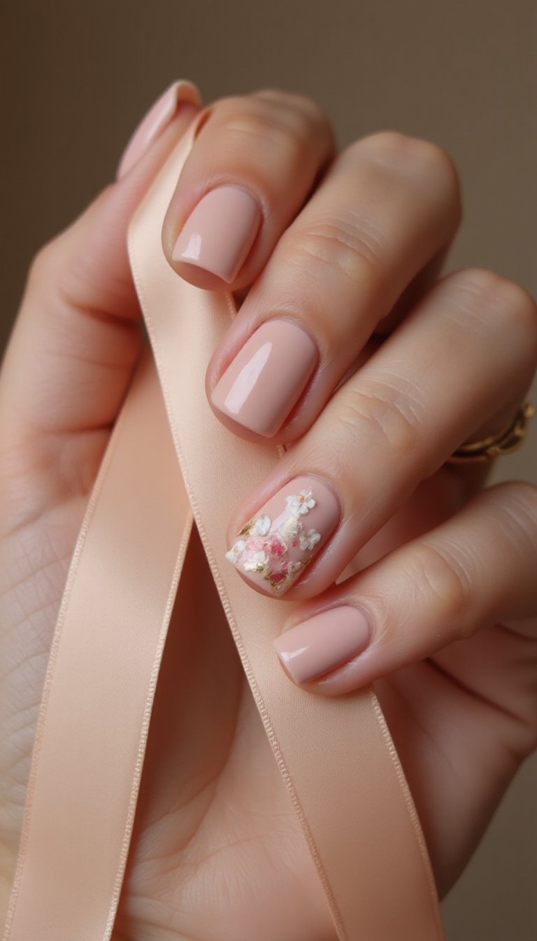Satin Blush With Hand-Painted Petal Accents
