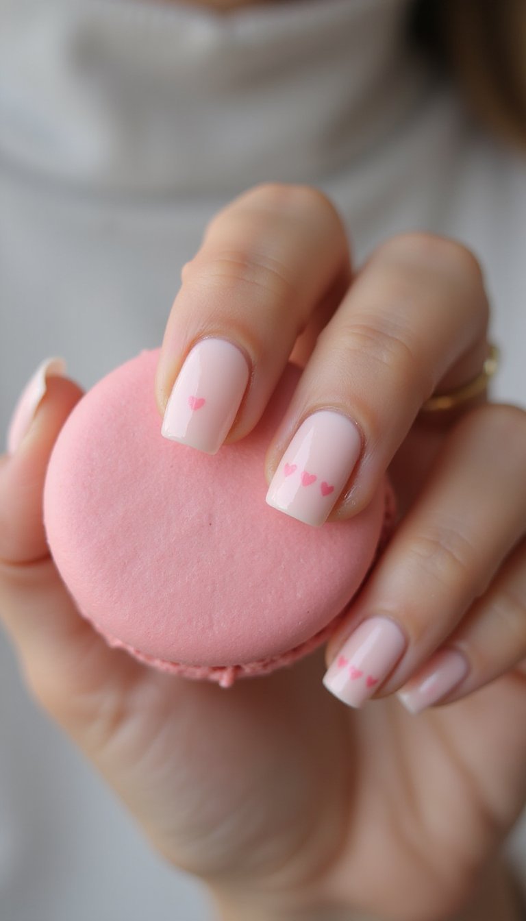 Sheer Milky Almond With Tiny Heart Tips