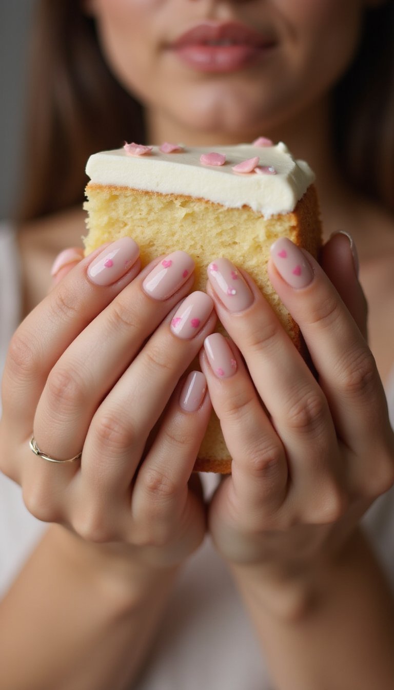Soft Heart Confetti On Sheer Nude Base
