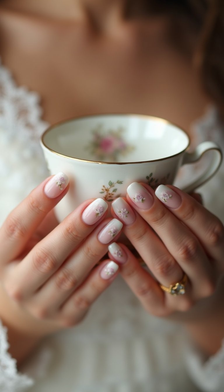 Vintage Rose Decals On Soft Ivory Base