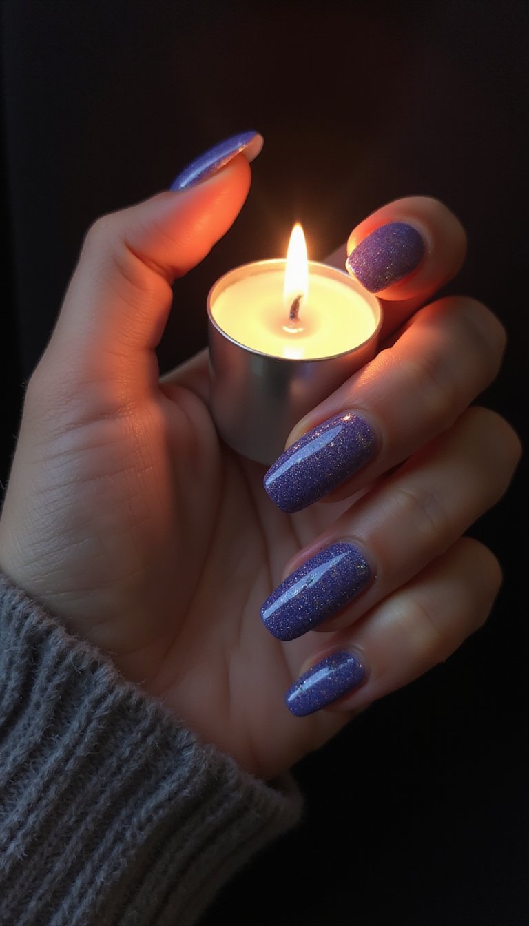 Periwinkle Galaxy Nails With Starry Sparkle