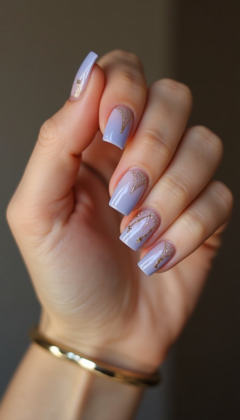 Periwinkle Minimal Gold Lines On Square Tips