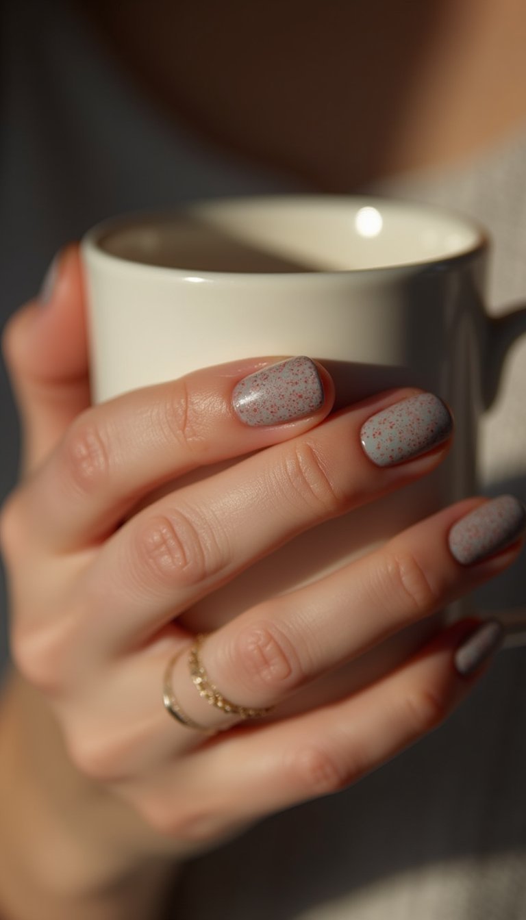 Speckled Periwinkle Eggshell Short Rounded Nails