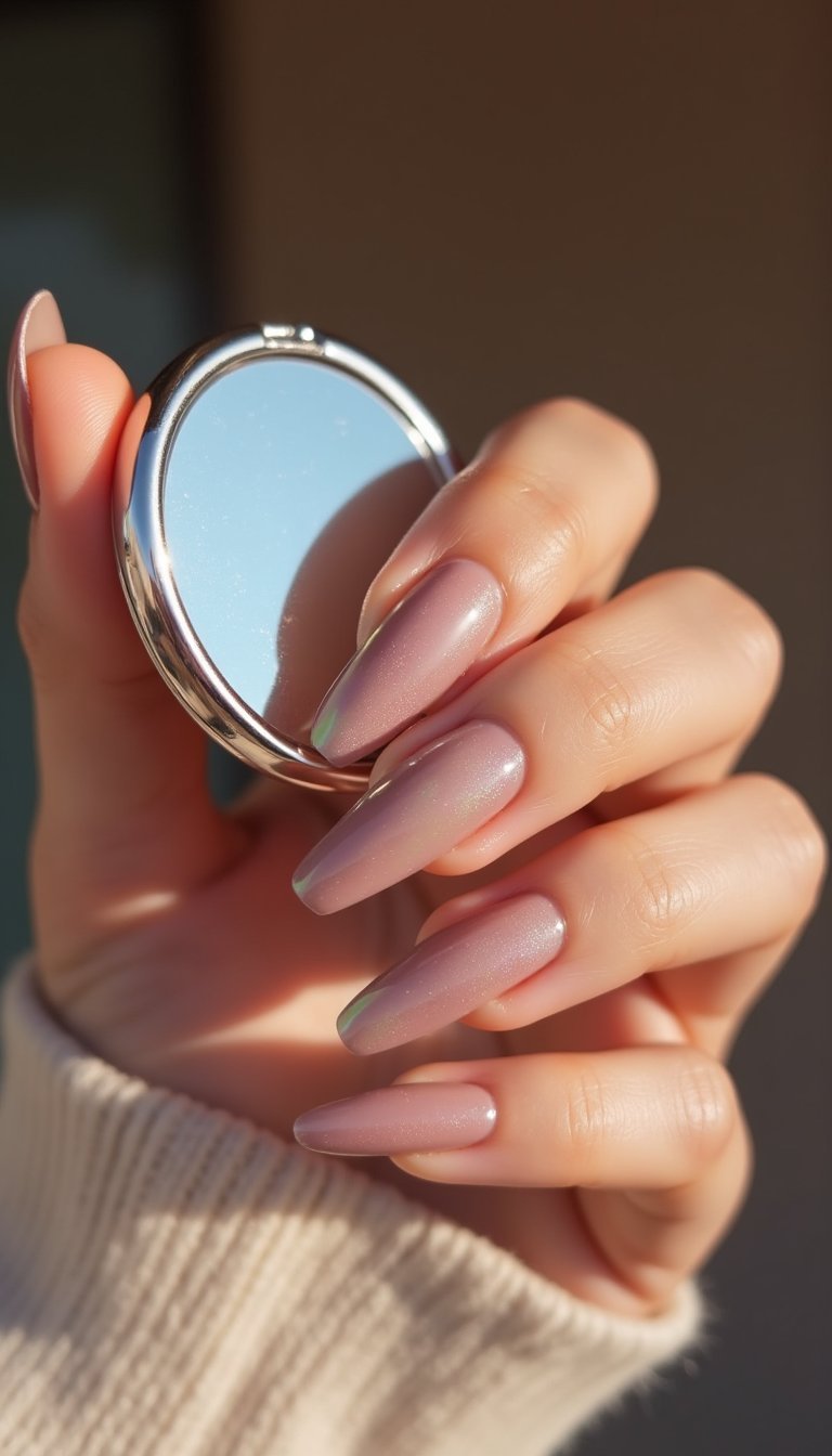 Mauve Gel With Subtle Holographic Shift