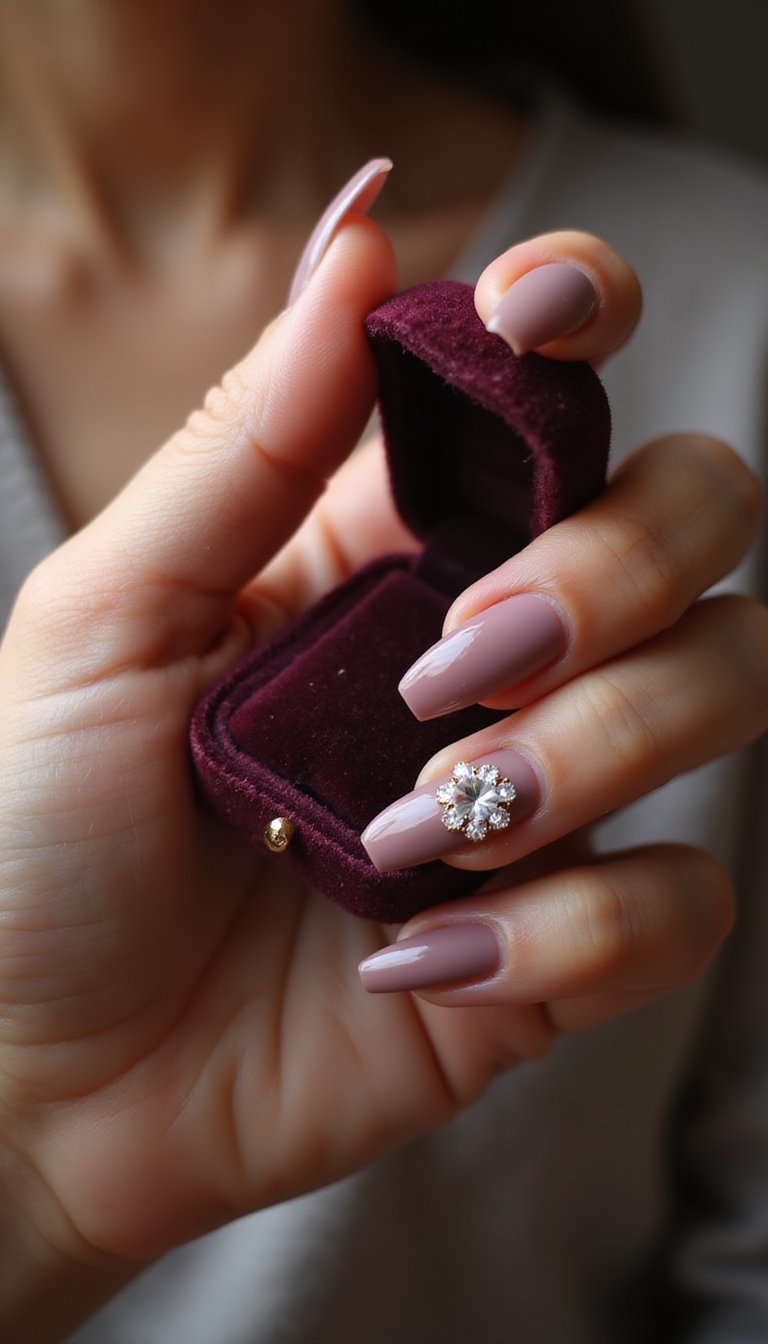 Soft Mauve Coffin With Crystal Cluster Accent