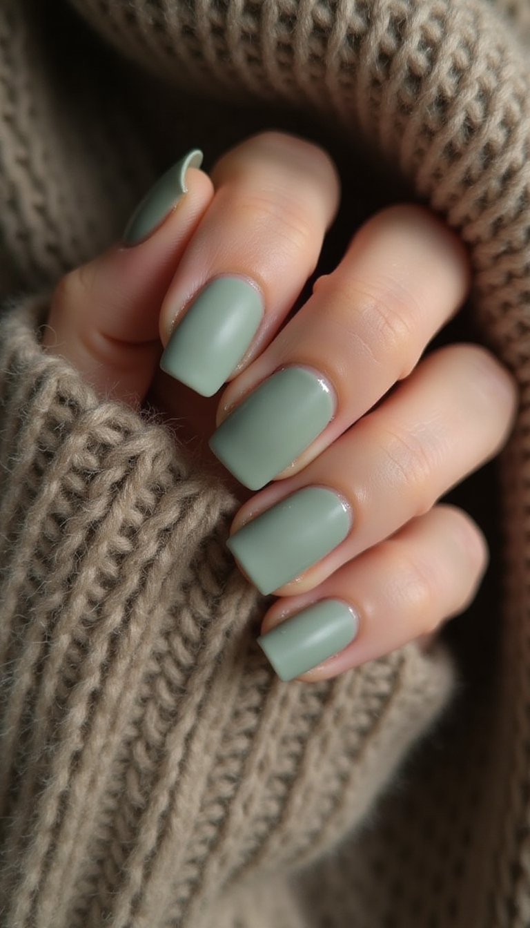 Soft Sage Green Velvet Matte With Silver Tips