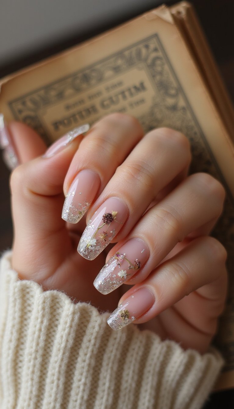 Clear Encapsulated Sugar Glitter Acrylics With Flowers