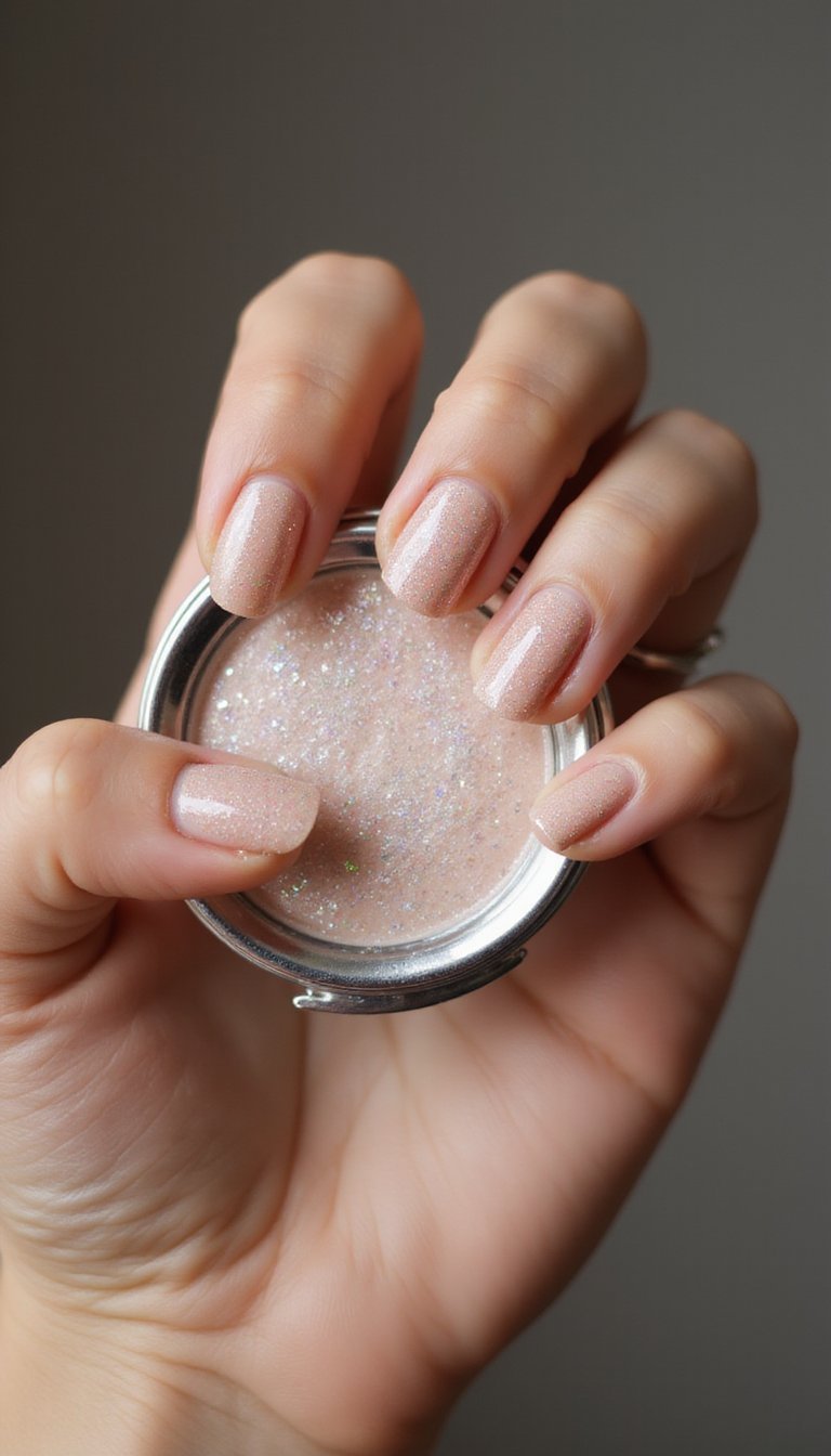 Iridescent Sugar Dust Over Chrome Nails