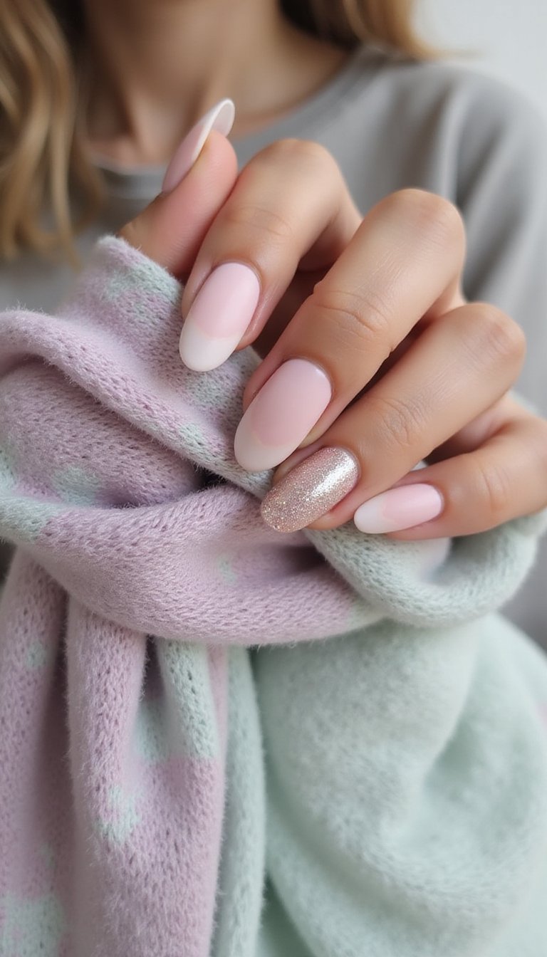 Matte Pastel With Sugar Glitter Accent Nails
