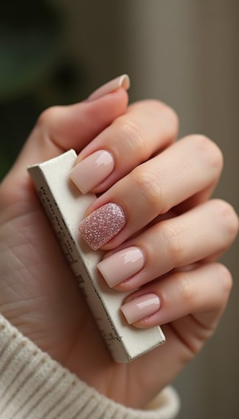 Minimal Rose Quartz Accent On Soft Nude Base