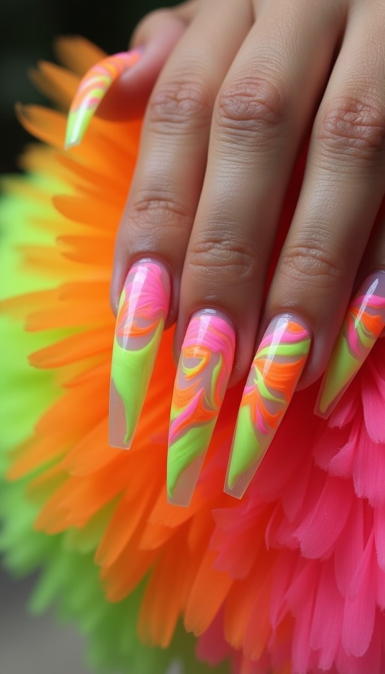 Bold Neon Swirls On Clear Negative Space