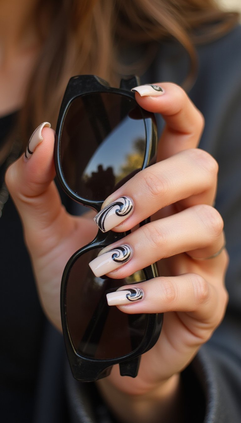 Matte Black Swirl With Sheer Cutout Details