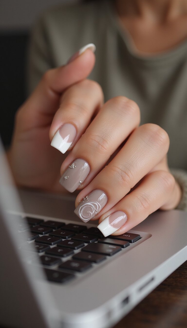 Office-Friendly Short Square Swirl With Subtle Cutouts