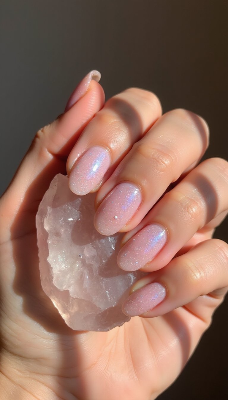 Holographic Pink Chrome Aura On Almond Nails
