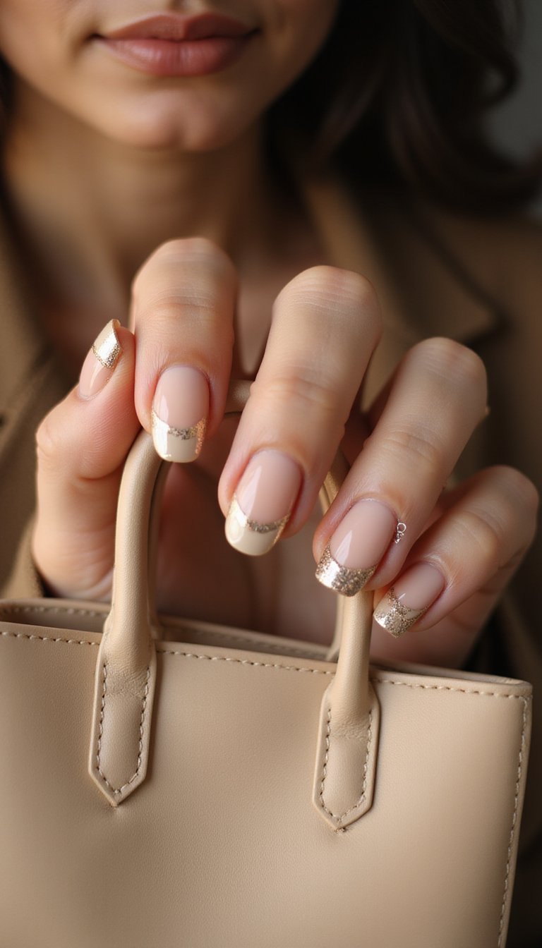 Minimalist Chrome Line Accent On Neutral Nails
