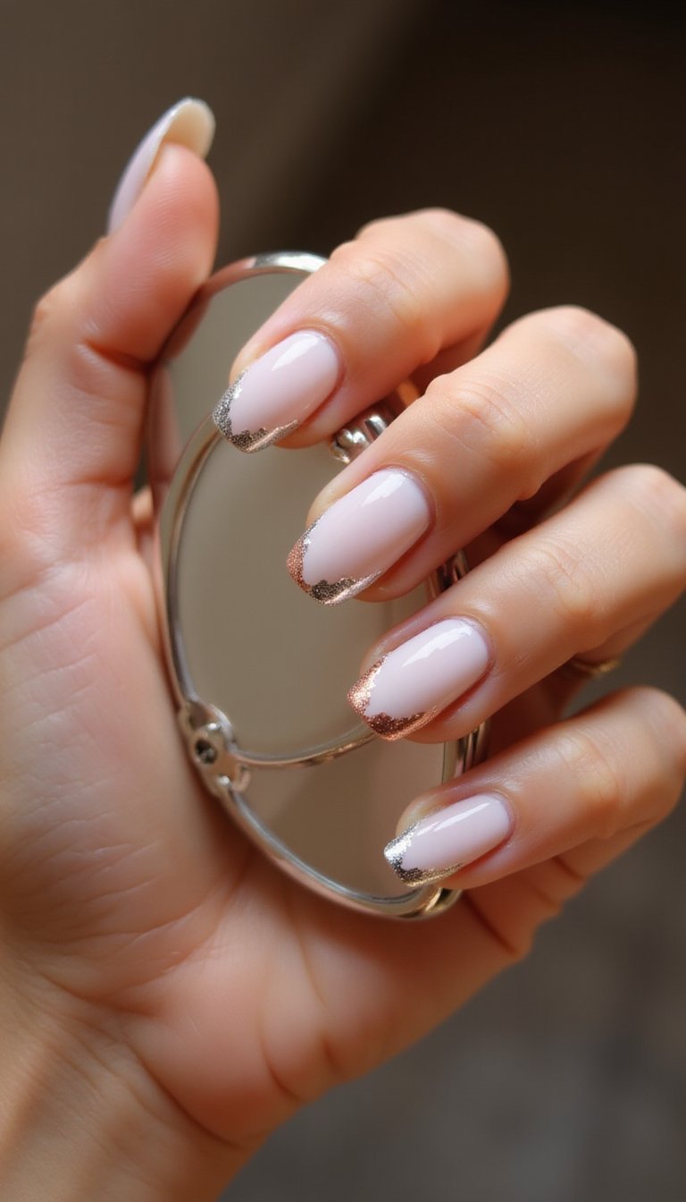 Chrome Edge Negative Space Tips Shine