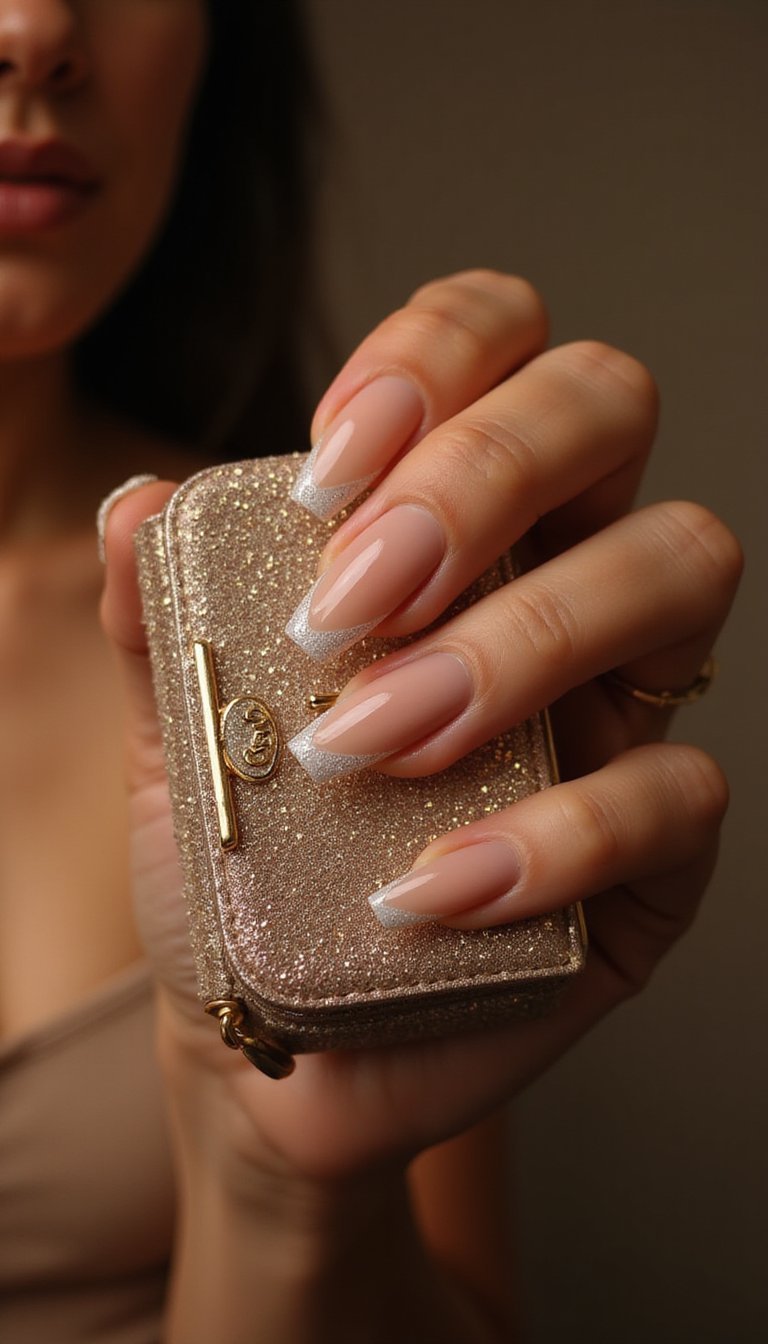 Glitter Crescent On Clear Base Tips